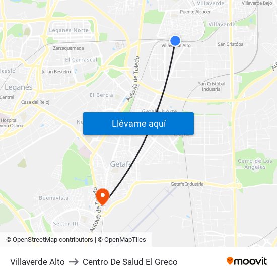 Villaverde Alto to Centro De Salud El Greco map