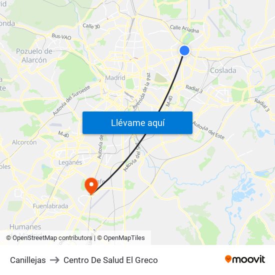 Canillejas to Centro De Salud El Greco map