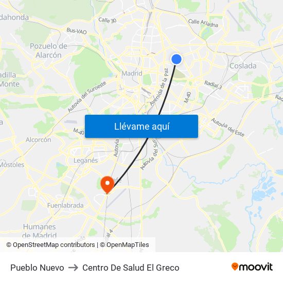 Pueblo Nuevo to Centro De Salud El Greco map