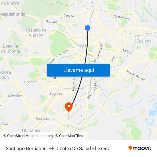 Santiago Bernabéu to Centro De Salud El Greco map