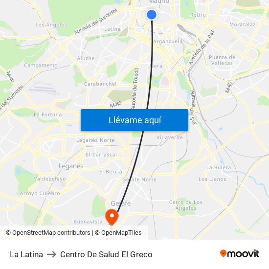 La Latina to Centro De Salud El Greco map