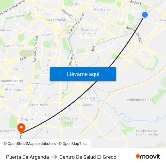 Puerta De Arganda to Centro De Salud El Greco map