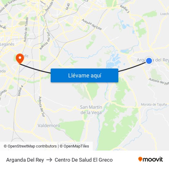 Arganda Del Rey to Centro De Salud El Greco map