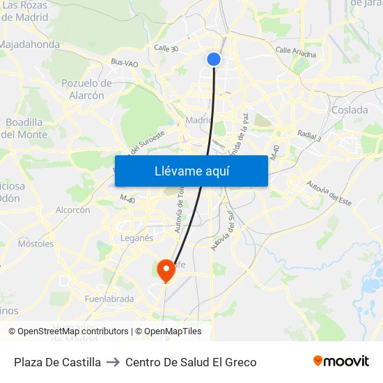Plaza De Castilla to Centro De Salud El Greco map