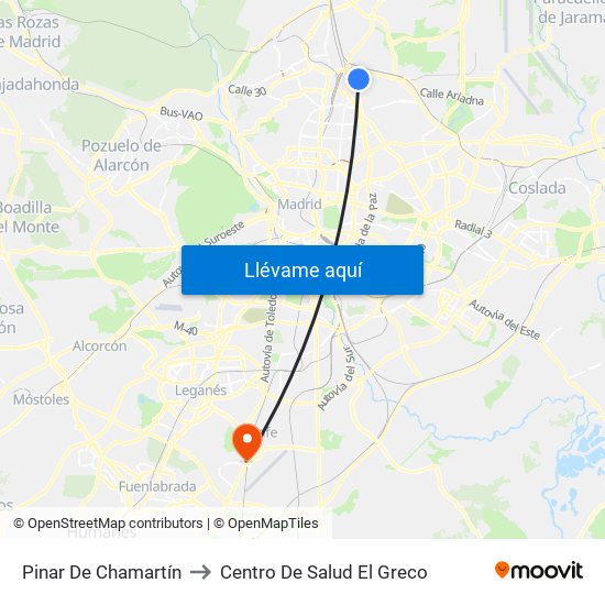 Pinar De Chamartín to Centro De Salud El Greco map