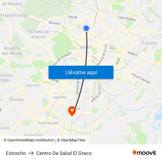Estrecho to Centro De Salud El Greco map