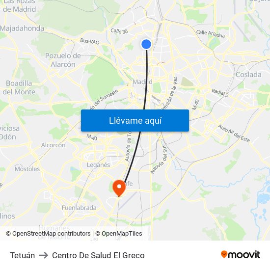 Tetuán to Centro De Salud El Greco map