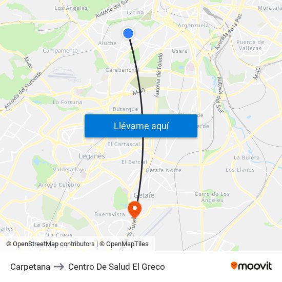 Carpetana to Centro De Salud El Greco map
