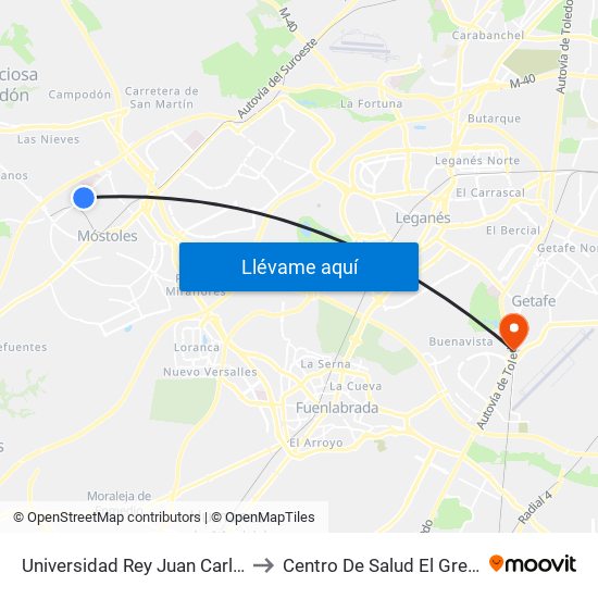 Universidad Rey Juan Carlos to Centro De Salud El Greco map