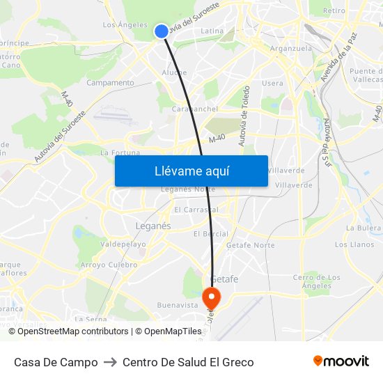 Casa De Campo to Centro De Salud El Greco map