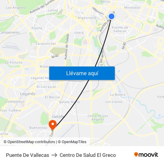 Puente De Vallecas to Centro De Salud El Greco map