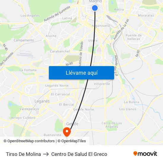 Tirso De Molina to Centro De Salud El Greco map