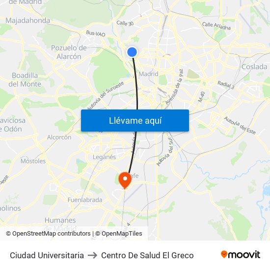 Ciudad Universitaria to Centro De Salud El Greco map