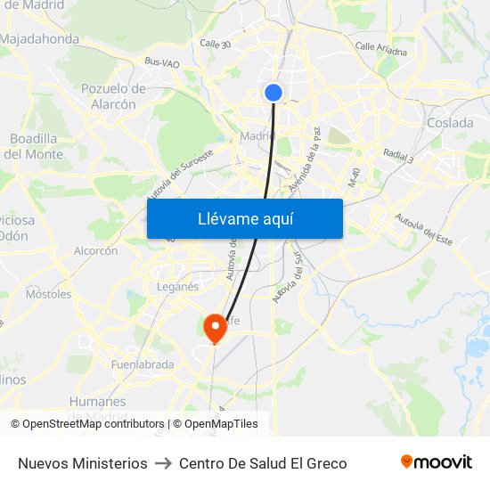 Nuevos Ministerios to Centro De Salud El Greco map