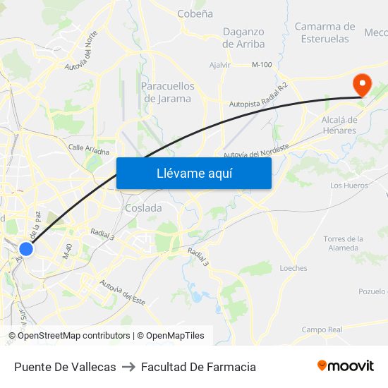 Puente De Vallecas to Facultad De Farmacia map