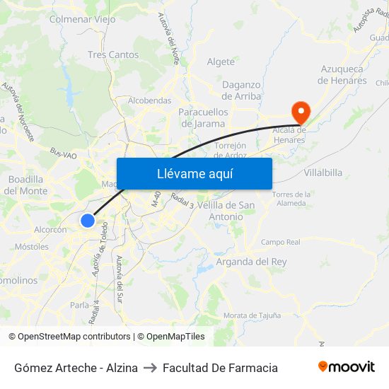 Gómez Arteche - Alzina to Facultad De Farmacia map