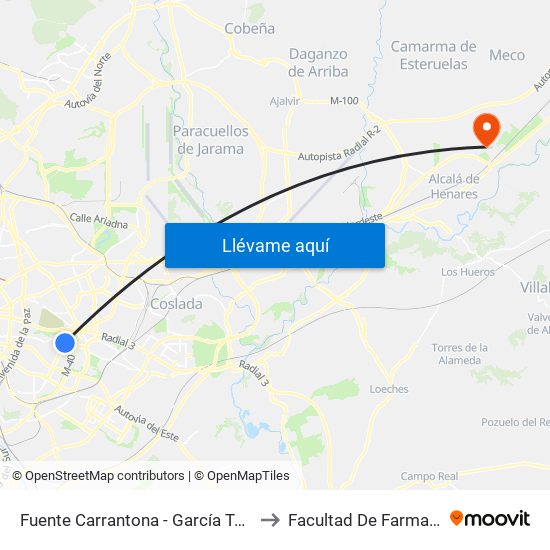 Fuente Carrantona - García Tapia to Facultad De Farmacia map