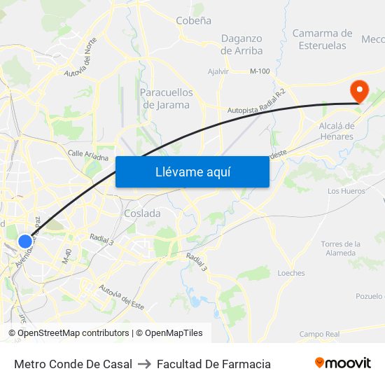 Metro Conde De Casal to Facultad De Farmacia map