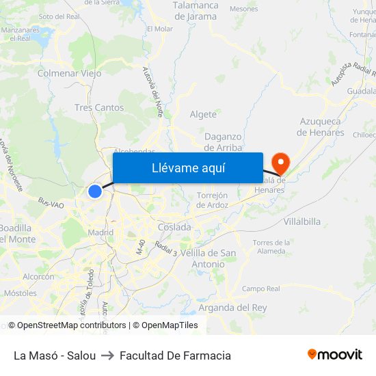 La Masó - Salou to Facultad De Farmacia map