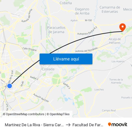 Martínez De La Riva - Sierra Carbonera to Facultad De Farmacia map