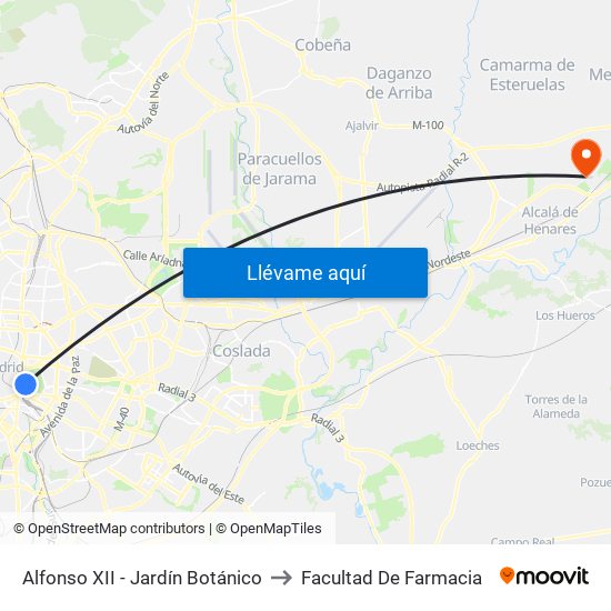Alfonso XII - Jardín Botánico to Facultad De Farmacia map