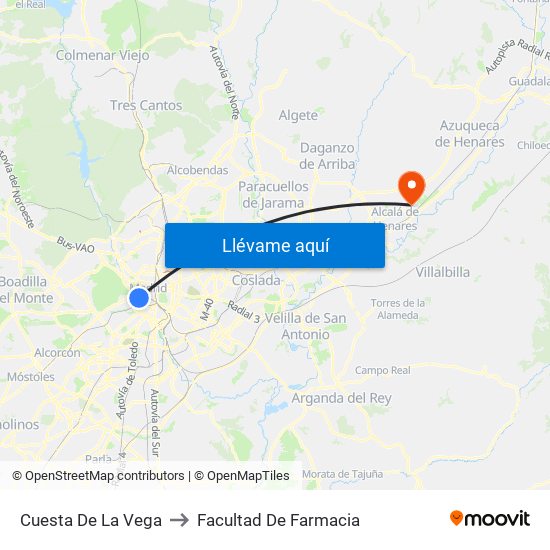 Cuesta De La Vega to Facultad De Farmacia map