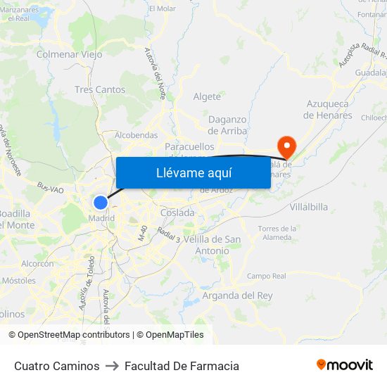 Cuatro Caminos to Facultad De Farmacia map