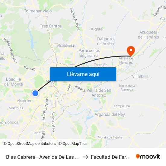 Blas Cabrera - Avenida De Las Águilas to Facultad De Farmacia map