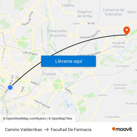 Camino Valderribas to Facultad De Farmacia map