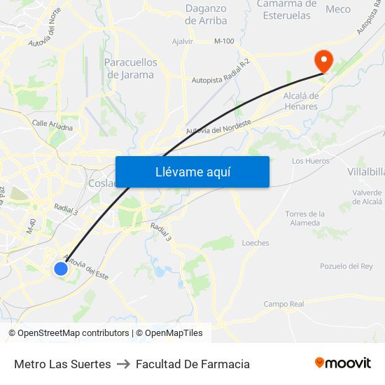Metro Las Suertes to Facultad De Farmacia map