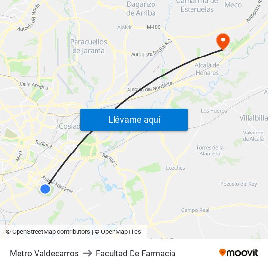 Metro Valdecarros to Facultad De Farmacia map