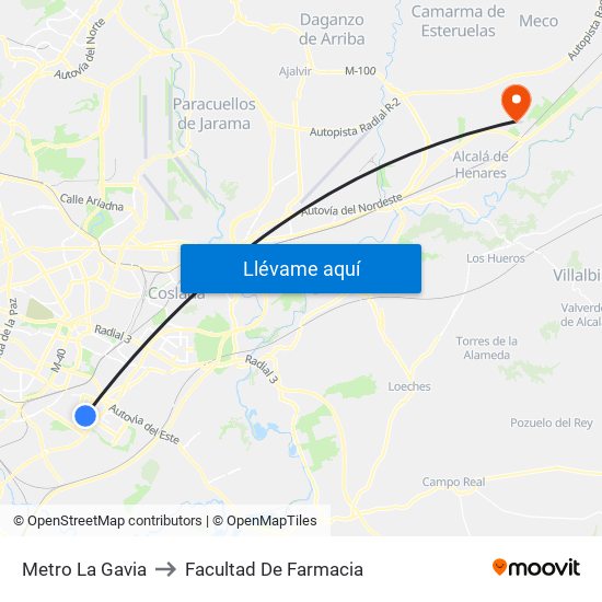 Metro La Gavia to Facultad De Farmacia map