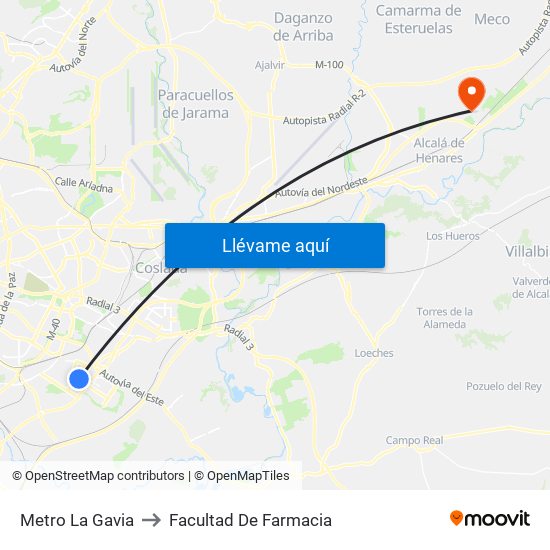 Metro La Gavia to Facultad De Farmacia map