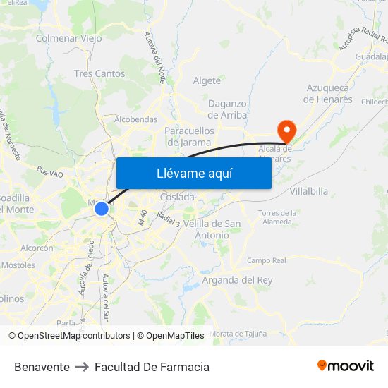Benavente to Facultad De Farmacia map
