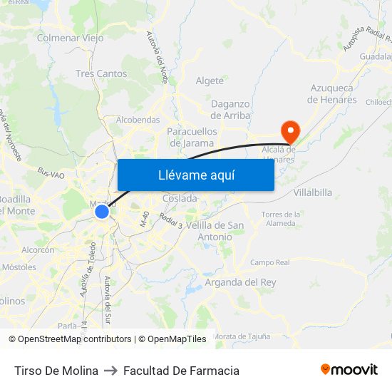 Tirso De Molina to Facultad De Farmacia map