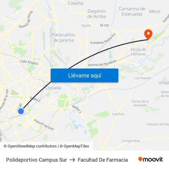 Polideportivo Campus Sur to Facultad De Farmacia map