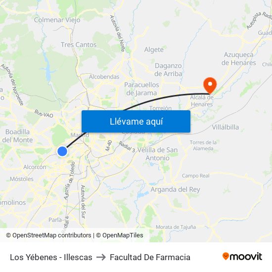 Los Yébenes - Illescas to Facultad De Farmacia map