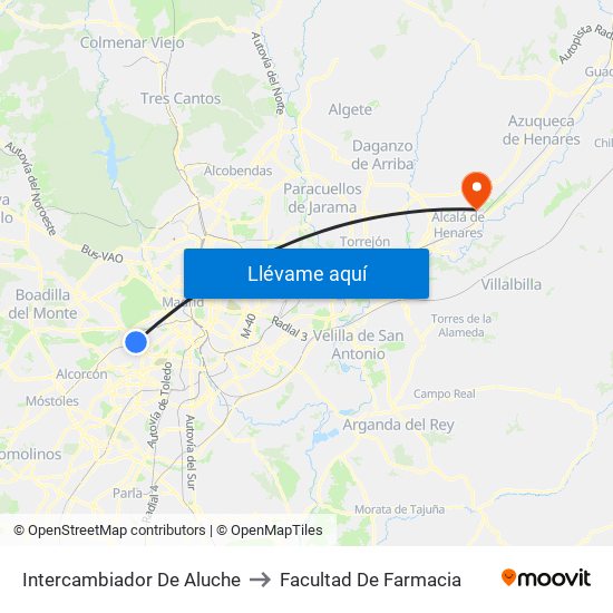 Intercambiador De Aluche to Facultad De Farmacia map
