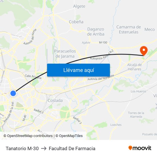 Tanatorio M-30 to Facultad De Farmacia map