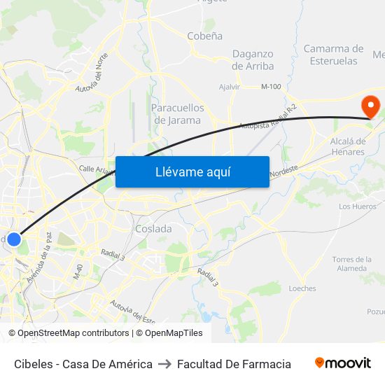 Cibeles - Casa De América to Facultad De Farmacia map