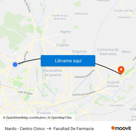 Nardo - Centro Cívico to Facultad De Farmacia map