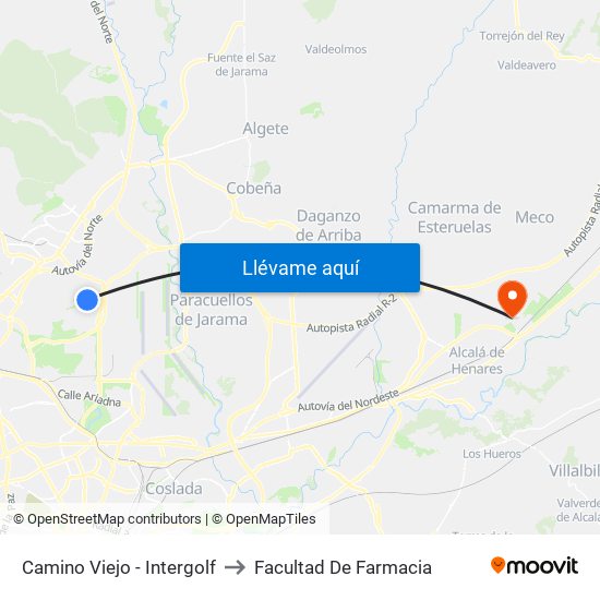 Camino Viejo - Intergolf to Facultad De Farmacia map