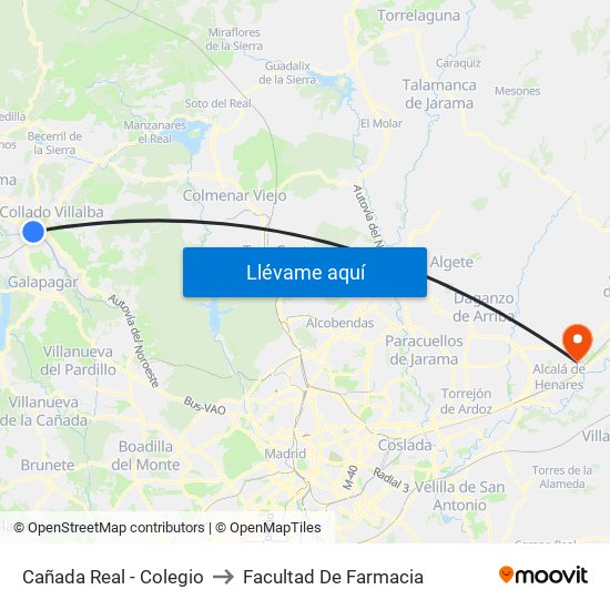 Cañada Real - Colegio to Facultad De Farmacia map