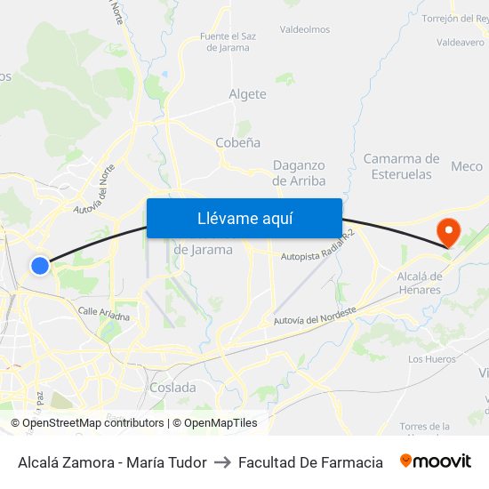 Alcalá Zamora - María Tudor to Facultad De Farmacia map