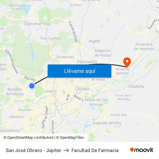 San José Obrero - Júpiter to Facultad De Farmacia map