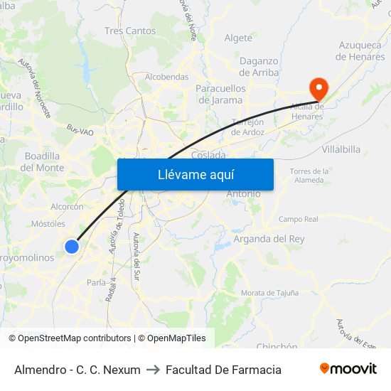 Almendro - C. C. Nexum to Facultad De Farmacia map