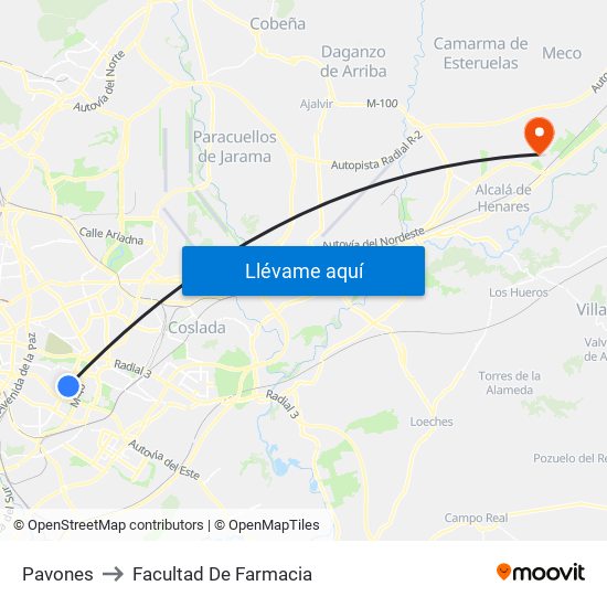 Pavones to Facultad De Farmacia map