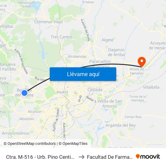 Ctra. M-516 - Urb. Pino Centinela to Facultad De Farmacia map