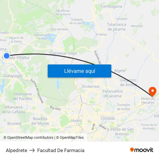 Alpedrete to Facultad De Farmacia map