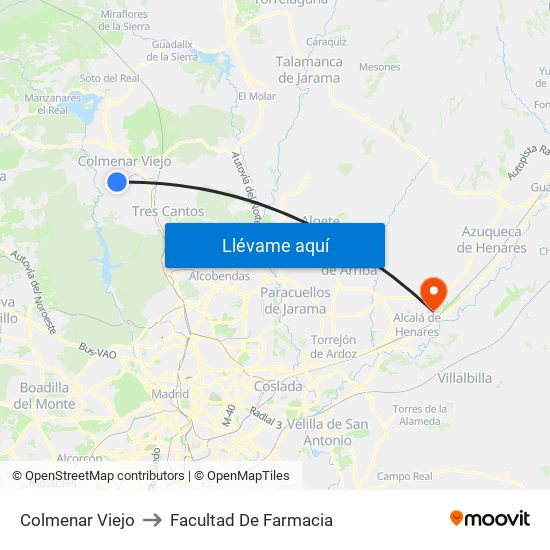 Colmenar Viejo to Facultad De Farmacia map
